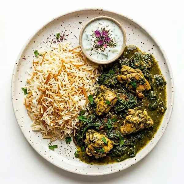 Chicken & Spinach Stew with Vermicelli Egyptian Rice
